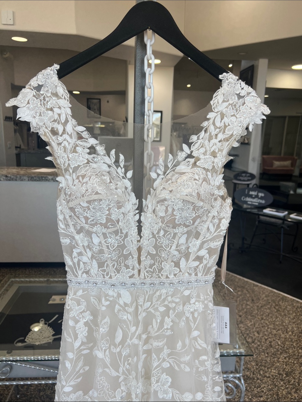 Mori Lee Ivory Floral Lace A-Line Wedding Dress - Picture 2 of 5